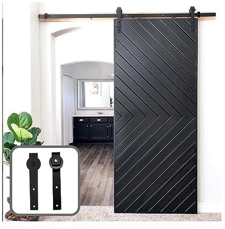 Quincaillerie pour porte de grange coulissante, Kit de rail suspendu for porte de grange coulissante de 6 pieds/6,6 pieds, quincaillerie de roue suspendue for porte de grange de 183CM/200CM En douceur