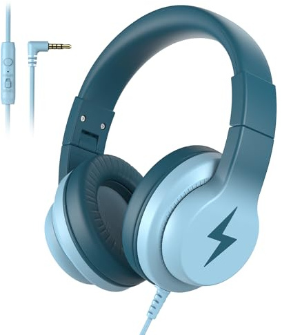 Candy Bila Kids Headphones, Wired Headphones for Kids Over Ear with Microphone, 85/94dB Volume Limiter for Girls Boys, Foldable Headphone for Learning & Entertainment, Gradient Green