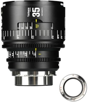 Obiettivo cinematografico manuale professionale full frame 7artisans 35 mm T2.1 serie Infinte, compatibile con attacco PL per fotografia e riprese video, nero