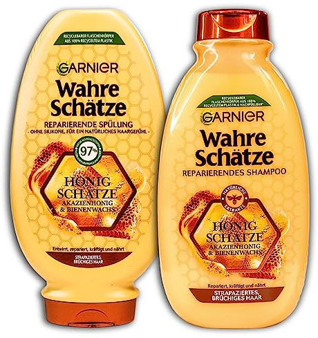 2 er Haarpflege Set Garnier Wahre Schätze Honig Schätze Reparierendes Shampoo + Spülung 250 +200ml