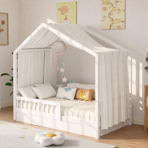 Zdada Hausbett Himmel, Betthimmel Hausbetten aus Baumwolle Musselin, Stoffhimmel für Hausbett Mädchen Jungen Baldachin Kinderbett Kinderzimmer Deko -135 x 420 cm Weiß