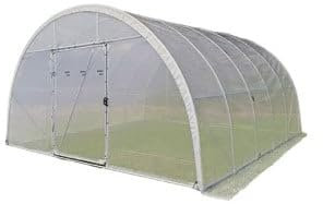 Atout Loisir Serre Tunnel Deschamps Largeur 5 m Pas à 1 m - Long 14 m, Film Plasticlair 200µ Cristal, Façade 2 Portes Simples, Fil