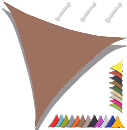 MAJINGC Tenda Parasole Triangolare 4x4x5,7m Impermeabile, Tenda Ombreggiante, 95% di Protezione UV, per Giardino, Patio, Piscina, Esterno, Fornita con Corda e Caffè