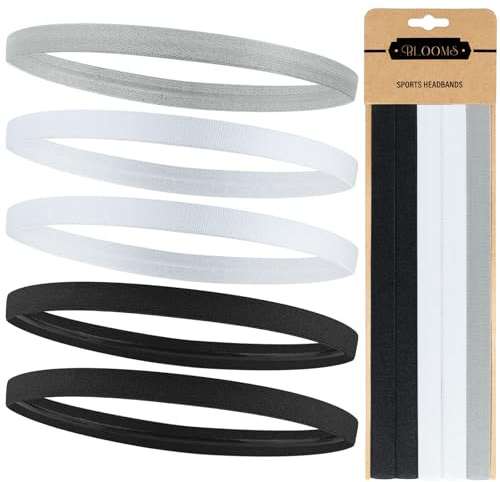 Blooms 5 stycken sporthårband för män och kvinnor – elastiska hårband pojkar och flickor halkfritt silikonpannband barn unisex tunt huvudband, sportband set för fotboll, yoga, löpning, fitness