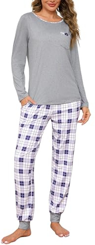 Leversic Pyjama Femme Hiver Coton Vêtements de Nuit Femme 2 Pièces Haut Manche Longue Bas 1077-Gris L