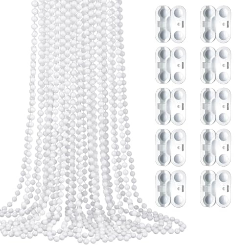 Roller Blind Chain 10 m, with 10 Pcs Plastic Roller Blind Chain Connectors, Shade Roller-blind Cord Beaded for Curtain Repair Fitting Replacement (White)