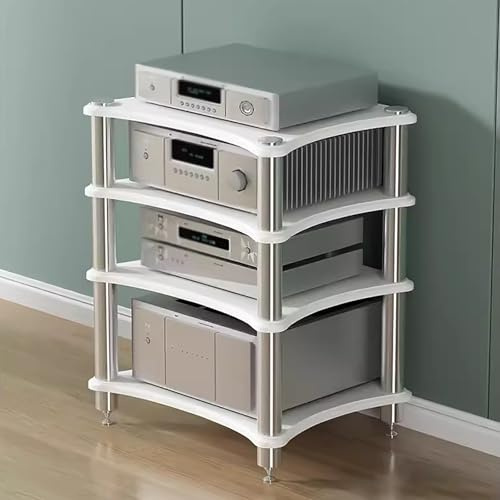 85cm High Audio Rack Shelf Heavy Duty 4 Tier Component Stand Large Capacity AV Shelving for Record Player Stereo Receiver Home & Office (White 60x48x85cm)