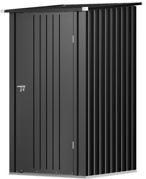 Devoko Abri de jardin en métal 96 x 98 x 160 cm, avec toit en appenti, solide et inoxydable, gants de travail, porte pivotante verrouillable, petite abri de jardin en acier pour jardin, terrasse