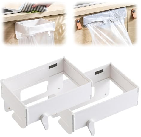 Hopfällbar soppåsehållare, Nytt hängande soptunneställ, Platsbesparande hopfällbar soppåsehållare, Sopsäckshållare över skåpet(White,Magnetic)