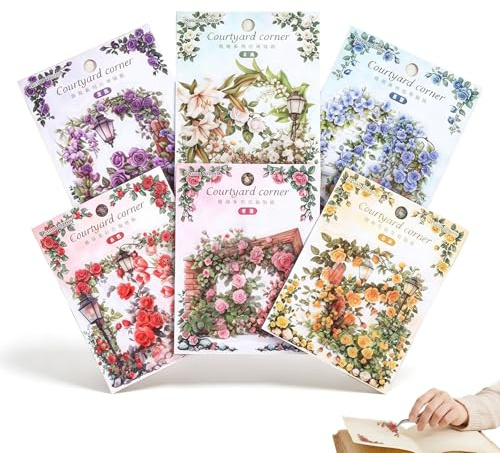 180 hojas de papel de scrapbooking vintage con motivos florales - Accesorios para diario, pegatinas florales, bricolaje creativo, álbum de fotos y periódico - Papel estético para