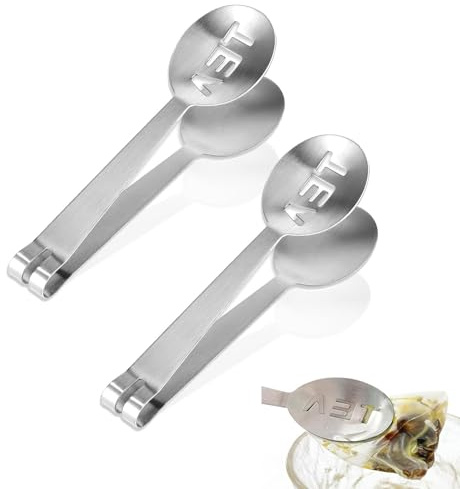 DAQUN 2 Pcs Tea Bag Squeezer, Tea Bag Squeezer Tongs, Stainless Steel Squeeze Tongs, Drip Free Non Scald Tea Holder, Kitchen Gadget for Tea Lovers, Strainer Clip for Sugar Cube & Tea Bags