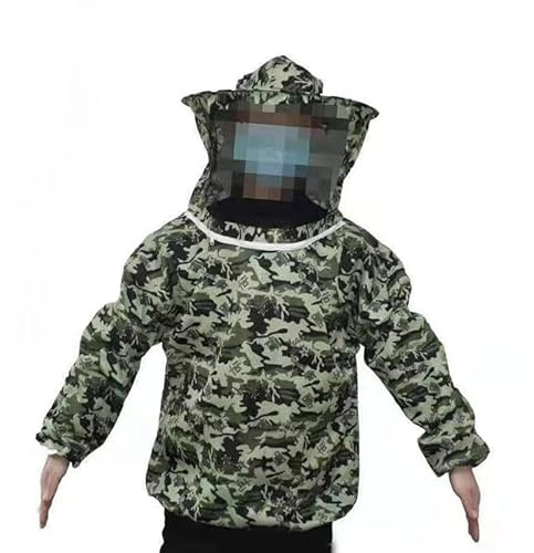 Tnfeeon Biodlarjacka med Slöja Huva Polyester Lätt Ventilerad Biodlarjacka med Avtagbar Huva Elastiska Muddar och Midja för Nybörjare Professionell Sommaranvändning (Femstjärnigt kamouflage)