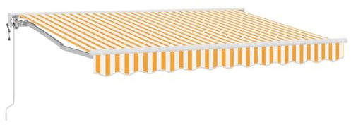 Xhnifbn Gelenkarmmarkise Gelb Weiß 250x200 cm - Einziehbare Terrassenmarkise mit Kurbel und Fernbedienung - Wandmarkise Halbkassette für Garten und Balkon