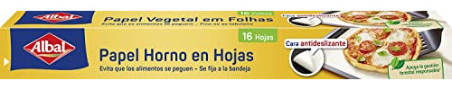 Albal Papel horno en hojas - Papel de horno antideslizante con puntos de silicona, rollo antiadherente para preparar pasteles y repostería, no se enrolla ni desliza, antigrasa, 16 hojas, 42 x 38 cm