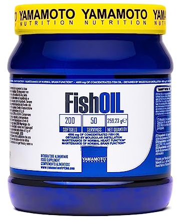 Yamamoto Nutrition, Fish Oil, Destilación Molecular de Aceite de Pescado, 200 Cápsulas Blandas, Suplemento Alimenticio con Omega 3 EPA y DHA de Aceite de Pescado, Sin Gluten ni Lactosa, 259 g