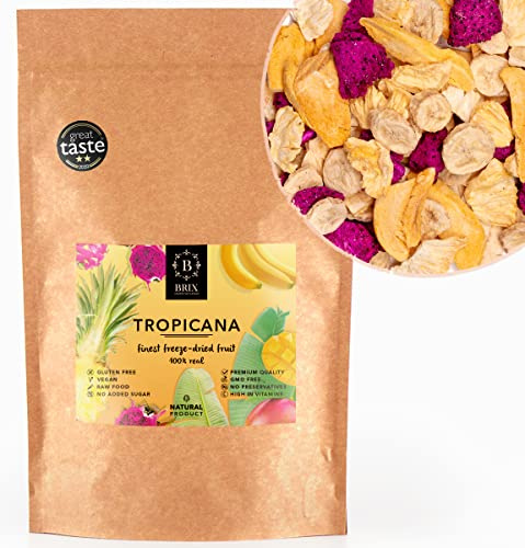 BRIX Frutas Tropicanas Liofilizadas | Mezcla de Frutas Tropicales Deshidratadas 100% Naturales 140g | Premio Gran Sabor de Deshidratadas | Sin OGM ni Gluten, Vegano y Retenido de Vitaminas