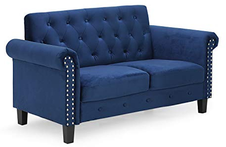 Furinno Bastia Vintage Modern Chesterfield Button Tufted Loveseat/Sofa Couch for Living Room, Navy Velvet