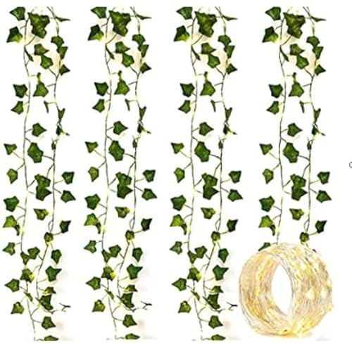 OYYXNN 4 Pack 2M 20 LED String Lights Artificial Ivy Fake Garland Green Leaf Plants Vine Fairy Lights Halloween Xmas Trees Garden Yard Home Patio Wedding Party Bedroom Decor