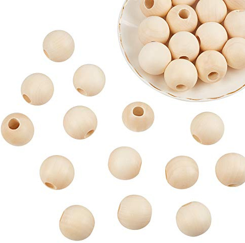 PandaHall 30 Pcs 30mm Holzperlen für Makramee Natürliche Unvollendete Holzabstandsperlen Großes Loch Runde Kugel Holz Lose Perlen Für Handwerk DIY Schmuck Armband Herstellung Weihnachtsdekoration