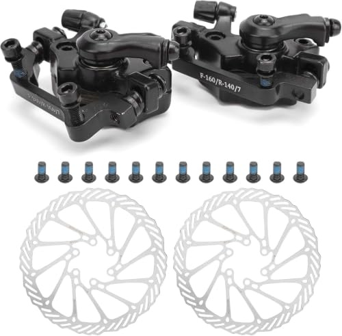 Dilwe Bremssattel Set, Vorne Bremssattel(F160 / R140) + Hinten Bremssattel(F180 / R160) + 2X Bremsscheibe Kit, Alu Mechanische Scheibenbremse für Outdoor, Radfahren, Mountainbike