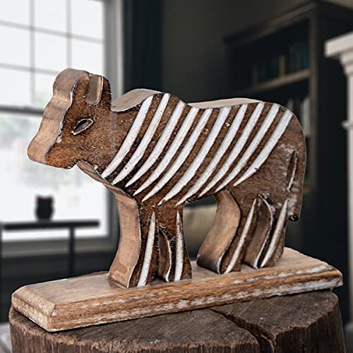 Antikas - Holzfigur, Stier, Braun-weiß, Tiere, Tierfiguren, Dekoration