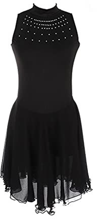 FJL Ärmellos Figurer Skating Dress Handgemacht Damen Mädchen Wettbewerb Ballett Tanzen Gymnastik Kostüm Einfach Großzügig (Color : Black, Size : M)