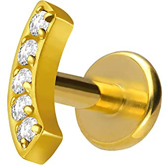 PIERCINGLINE Titan Labret mit Gewinde KRISTALLBOGEN Piercing Nase Ohr Helix Goldfarben 1,2 x 10 mm