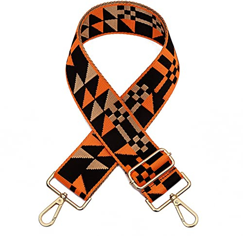 Taschengurt Breit Boho Muster Schulterriemen für Taschen 80-130CM Verstellbare Schultergurt mit Gold Karabiner Strickmuster Taschengurt Breit 5CM Umhängegurt für Herren Damen Taschen Zubehör, Orange