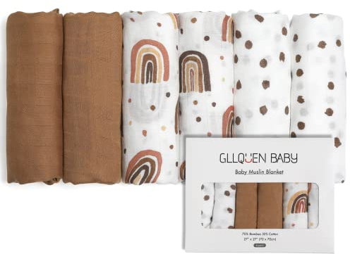 GLLQUEN BABY Musselintücher für Babys, 6 Stück Spucktücher aus Baumwolle 70 cm x 70 cm, saugfähig und atmungsaktiv und ideal zum Reinigen, Abwischen und Abdecken von Neugeborenen