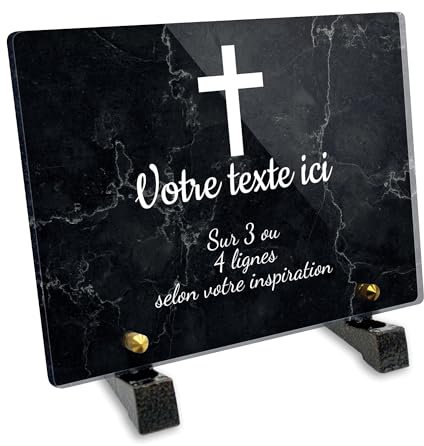 Plaque funéraire Rectangle personnalisable en plexi motif Croix Chrétienne, différentes tailles, épaisseur 6mm, personnalisée sur plusieurs lignes 20x15 cm