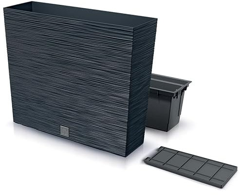 rg-vertrieb Blumenkasten Pflanzkübel Hoch Rechteck 58×50 cm mit Pflanzeinsatz – UV- & frostbeständig, Moderne Streifenoptik, Kunststoff Blumentopf für Balkon Garten Terrasse (Anthrazit)