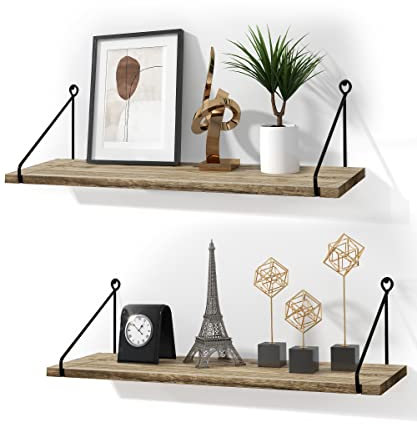 SUMGAR Wandregal Holz Schweberegale Hängeregal Küche Schmiedeeisen Praktische Dekorative Regale aus Holz für Wohnzimmer Schlafzimmer Badezimmer Kinderzimmer, 2er Set