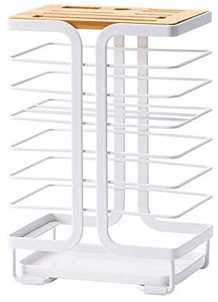 Porte-Couteau de Cuisine Blanc Universel métal Bois Bambou Bloc de Couteaux Support de Rangement Multifonction Organisateur
