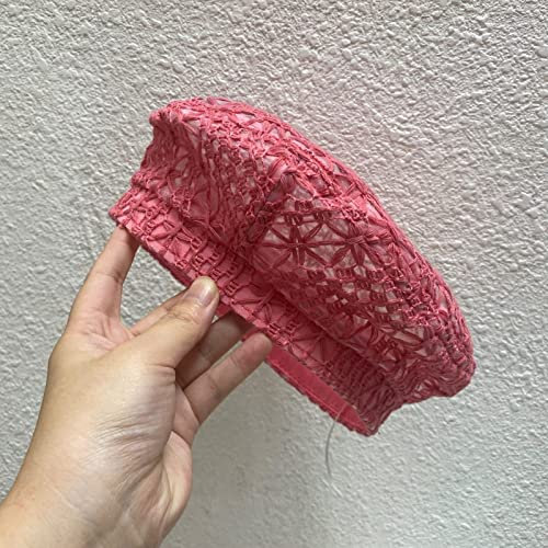 tcax Baskenmütze Damen Einfarbige Strick-Baskenmütze Für Damen, Damen, Künstler-Baskenmützen, Frühling, Lässig, Dünne Baumwoll-Baskenmützen Für Damen, Sommer, Beanie, Rot, 56-58 cm