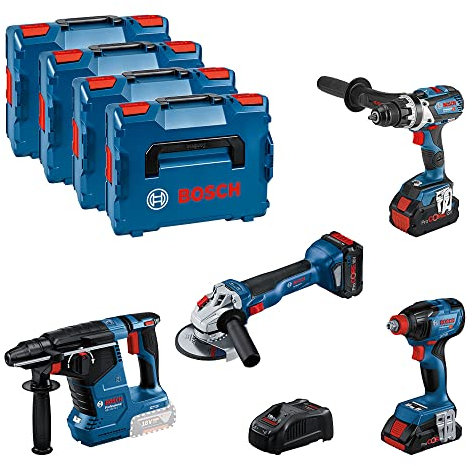 Bosch Professional 18V System Combo Kit: GSR 18V-110 C + GDX 18V-210 C + GWS 18V-10 + GBH 18V-24 C (inkl. 2x Akku ProCORE 5.5Ah, 1x Akku ProCORE 4.0Ah, Ladegerät GAL 1880 CV, L-BOXX)
