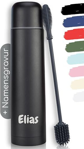 Milu® Thermoskanne mit Gravur personalisiert - als Geschenk-Idee Ostern, Vatertag, Muttertag, Weihnachten, Einschulung, Liebesgeschenk, Geburtstag, Frauen und Männer Mama Papa Kinder (1L + Gravur)