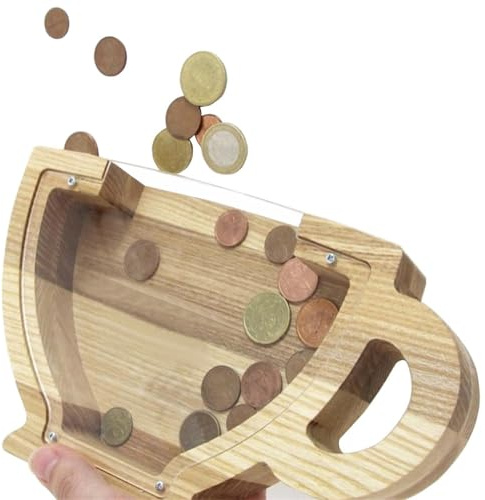 Tirelire en Bois - Tirelire en Tasse à thé pour - Conteneur boîte d'économiseur d'argent pour et Adultes Cadeau d'anniversaire Noël, décoration la Maison Facyn