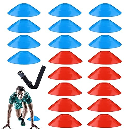 ANROI 40er Set Mini-Trainingshütchen für Fußball, de fútbol y Agilidad con Correa para el Hombro (Rojo y Azul)