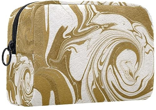 Kleine Schminktasche für Damen,Schminktasche, Reisekosmetiktasche,goldene Marmorstruktur Drucken