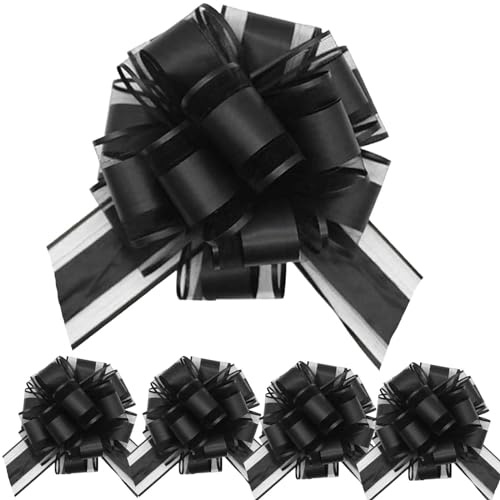 We Moment Zone Geschenk Schleife, 5 Stück Große Schleife Riesen Schleife Geschenk. Große Pull Bow für Auto Dekor Hochzeit New Houses Party Feier Geschenkschleife Tüten-Schwarz