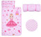 Schlafsack Kinder mit Kopfkissen Reißverschluss, Faltbare Kinderschlafsack mit Kissen Abnehmbar für Mädchen Jungen, Leicht Reinigen Schlafsack für Outdoor Indoor Camping, 150×60cm Rosa Prinzessin