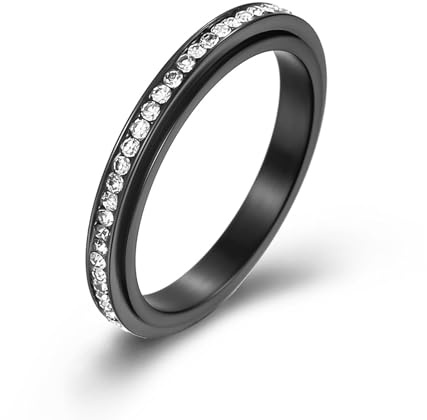 Bishilin Damen Ringe Personalisiert, Ring Edelstahl 3MM Spinner mit Zirkonia Bandring Ring Gr.49-62, Multicolor Ringe Partnerring für Frauen