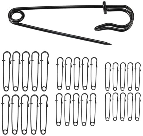 Sicherheitsnadeln Groß, 30 Stück Sicherheitsnadeln Schwarz, Rostfrei Stahl Heavy Duty Sicherheitsnadel, Kiltnadel, für Kleidung Leder Decken Basteln Röcke (5cm/5.7cm/7cm,3 Größen)