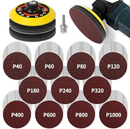 Pomsare 114PCS Angle Grinder Sanding Discs, 5 Inch Upgraded Hook and Loop Foam Backing Pad, Drill Sanding Angle Grinder Attachments with 5/8-11 Threads for Wood Metal Polishing 40-1000 Grits