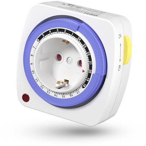 HBN Mechanische Zeitschaltuhr Steckdose, Tagesschaltuhr Analoge Zeitschalt-Steckdose für Innenbereich 24-Stunden-Programm, 15min, 16A/3600W