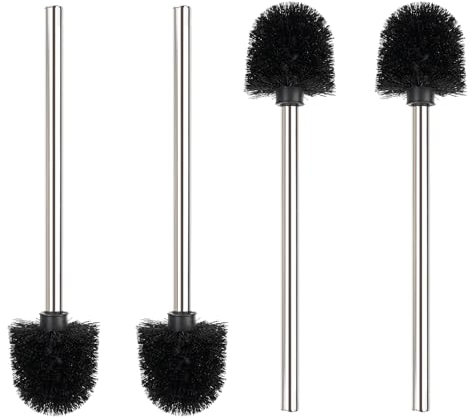 Behiruch 4 Stück Wc Bürste, Klobürste Schwarz, Toilettenbürste Edelstahl mit 8 cm Durchmesser, Toilet Brush mit Edelstahlstiel, Klobürsten
