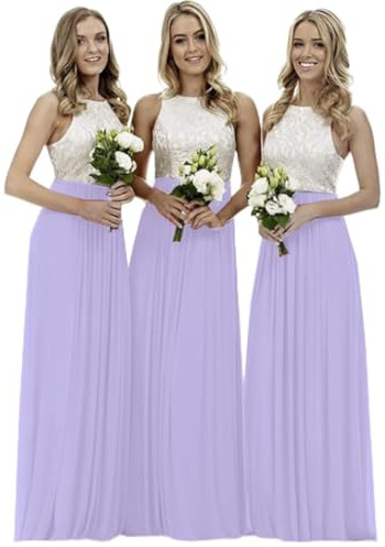 shengyan Woman High Neck Sleeveless Chiffon Dresses Bridesmaid Dress Color-Matching Backless Lace-up Ball Gown Evening Gown Lilac