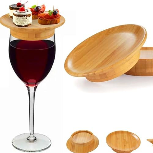 Lot de 4 décorations pour verres à vin, charcuterie, décorations au-dessus des verres à vin en bois, dessous de verre à vin en bois, pour fête, apéritif, desserts