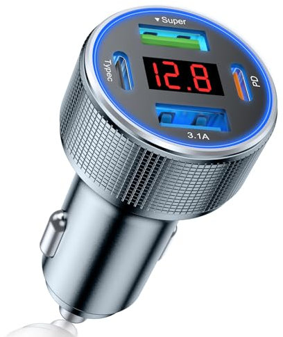 USB C Car Charger Adapter, Multiple Port Metal Car USB Charger Dual USB C Car Phone Charger Cigarette Lighter USB Adapter Fast Charging for iPhone 15/14/13/12/11/X, Samsung Galaxy S24/S23/S22