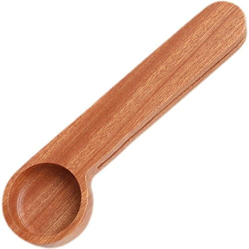 Dinntty Coffee Scoop with Bag Clip Wooden Coffee Spoon Sealing Clip Kitchen Measuring Spoons for Ground Coffee and Beans